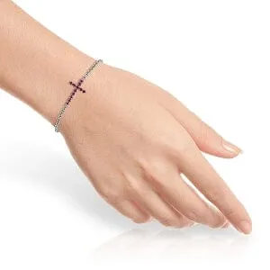 0.3 Carat 14K Solid White Gold Cross Bracelet Natural Ruby