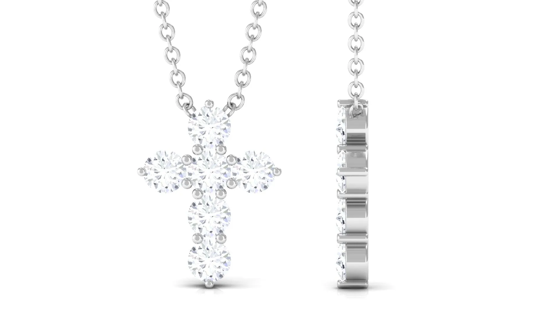 0.5 CT Certified Zircon Cross Pendant Necklace in Prong Setting