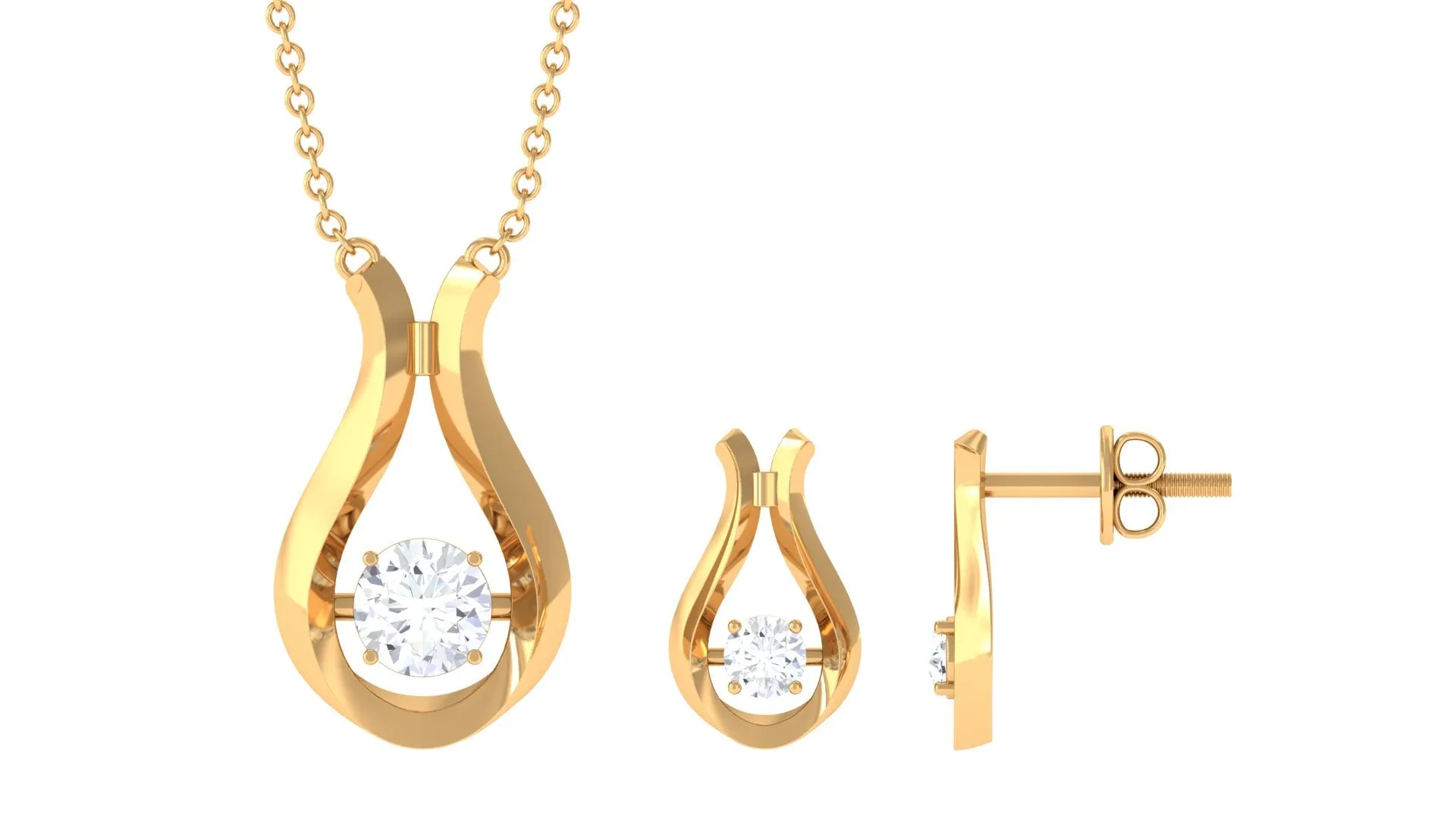 0.75 CT Cubic Zirconia Gold Teardrop Minimal Jewelry Set