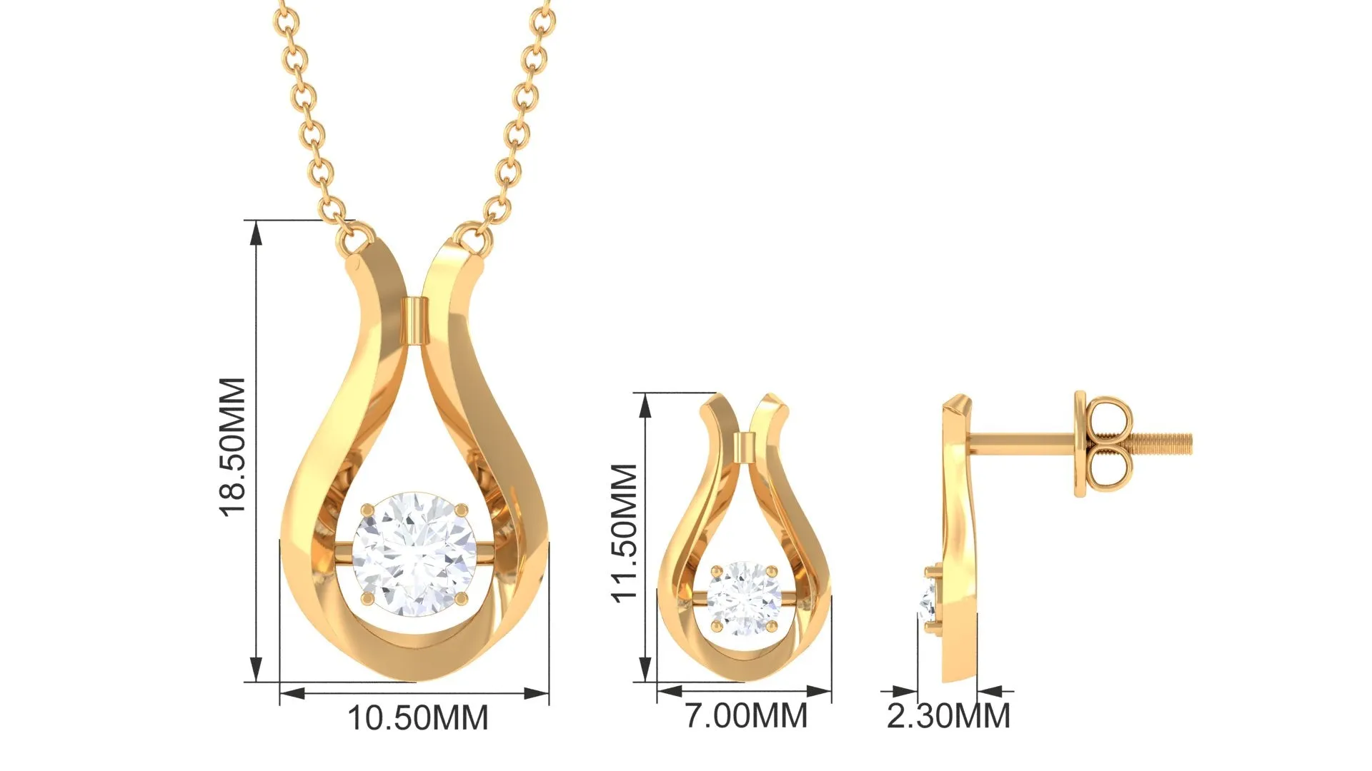 0.75 CT Cubic Zirconia Gold Teardrop Minimal Jewelry Set