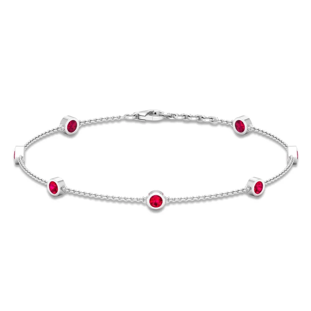 1 CT Bezel Set Ruby Station Chain Bracelet in Gold