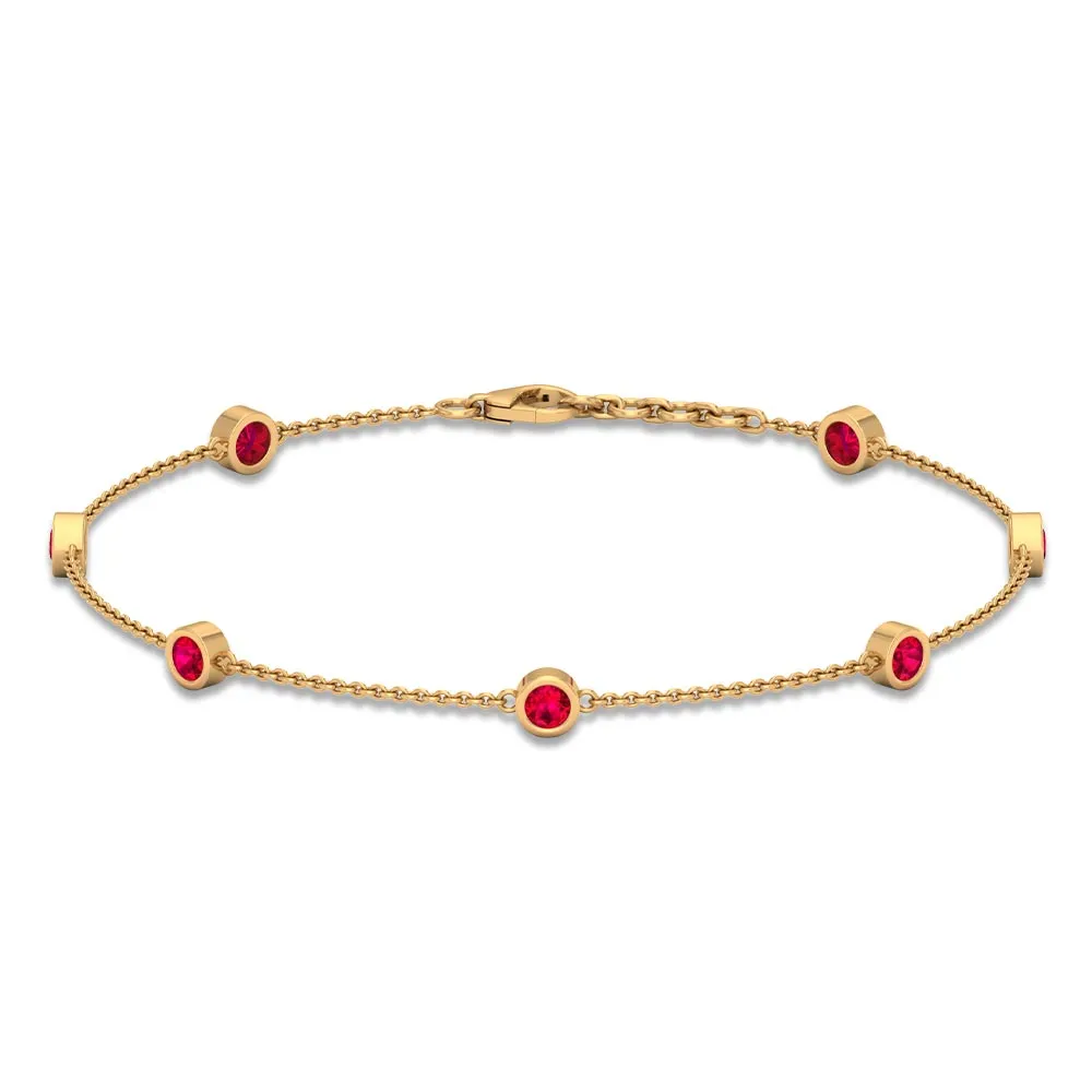 1 CT Bezel Set Ruby Station Chain Bracelet in Gold