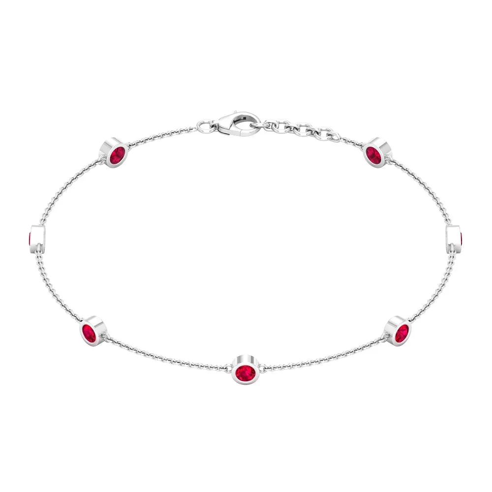 1 CT Bezel Set Ruby Station Chain Bracelet in Gold