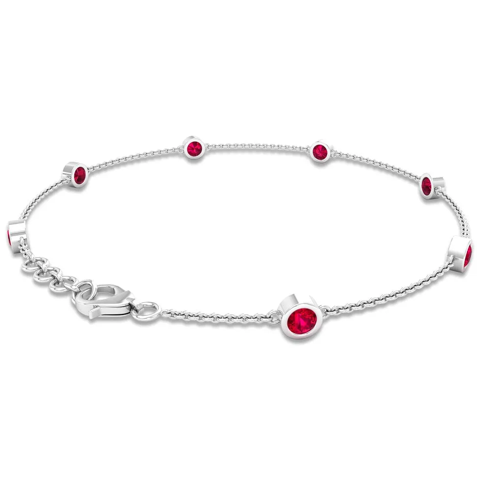 1 CT Bezel Set Ruby Station Chain Bracelet in Gold