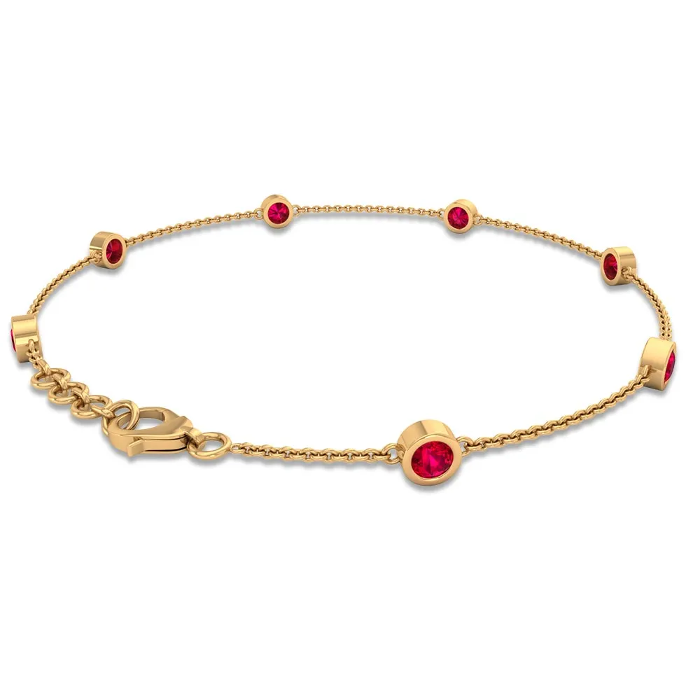 1 CT Bezel Set Ruby Station Chain Bracelet in Gold