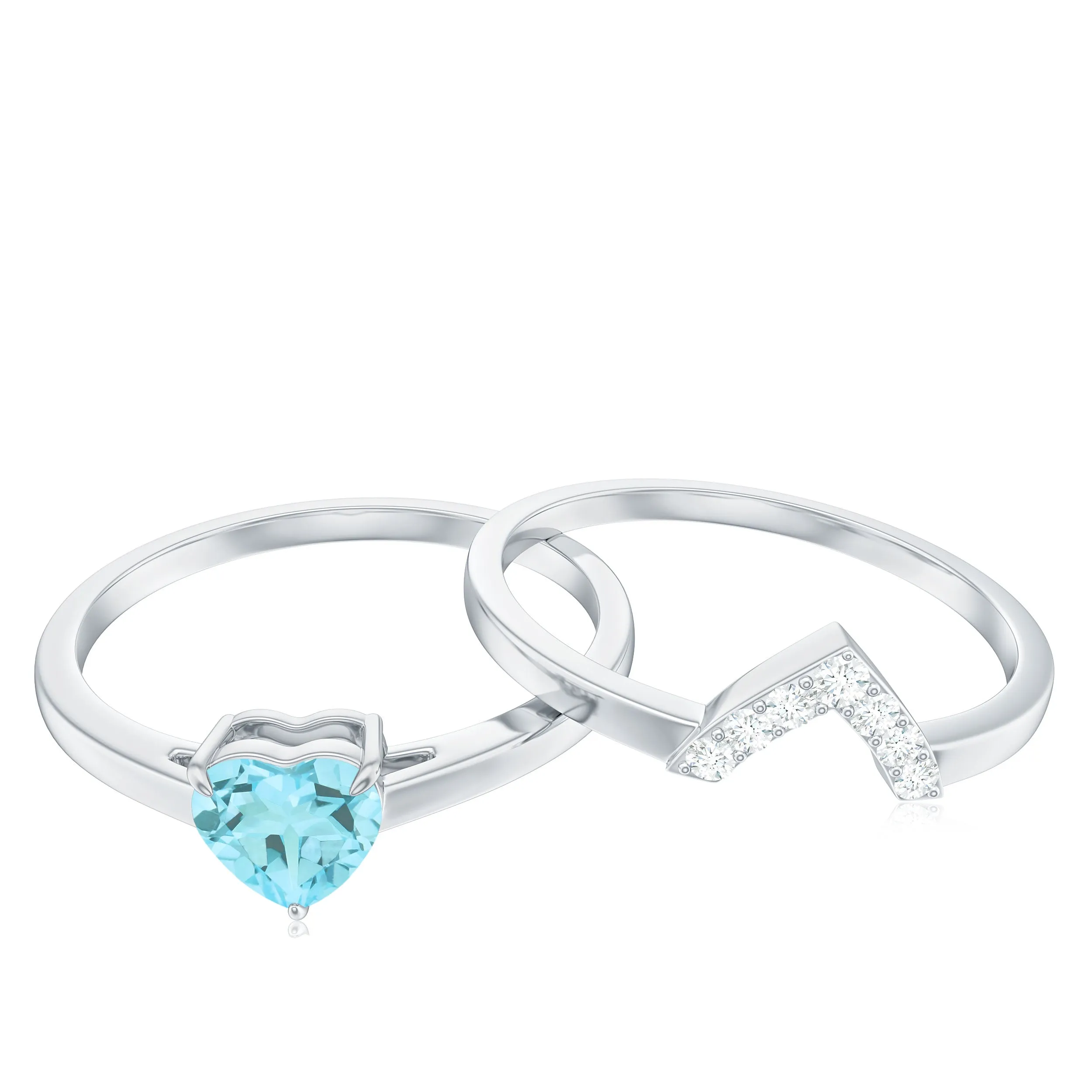 1 CT Real Sky Blue Topaz and Diamond Ring Set