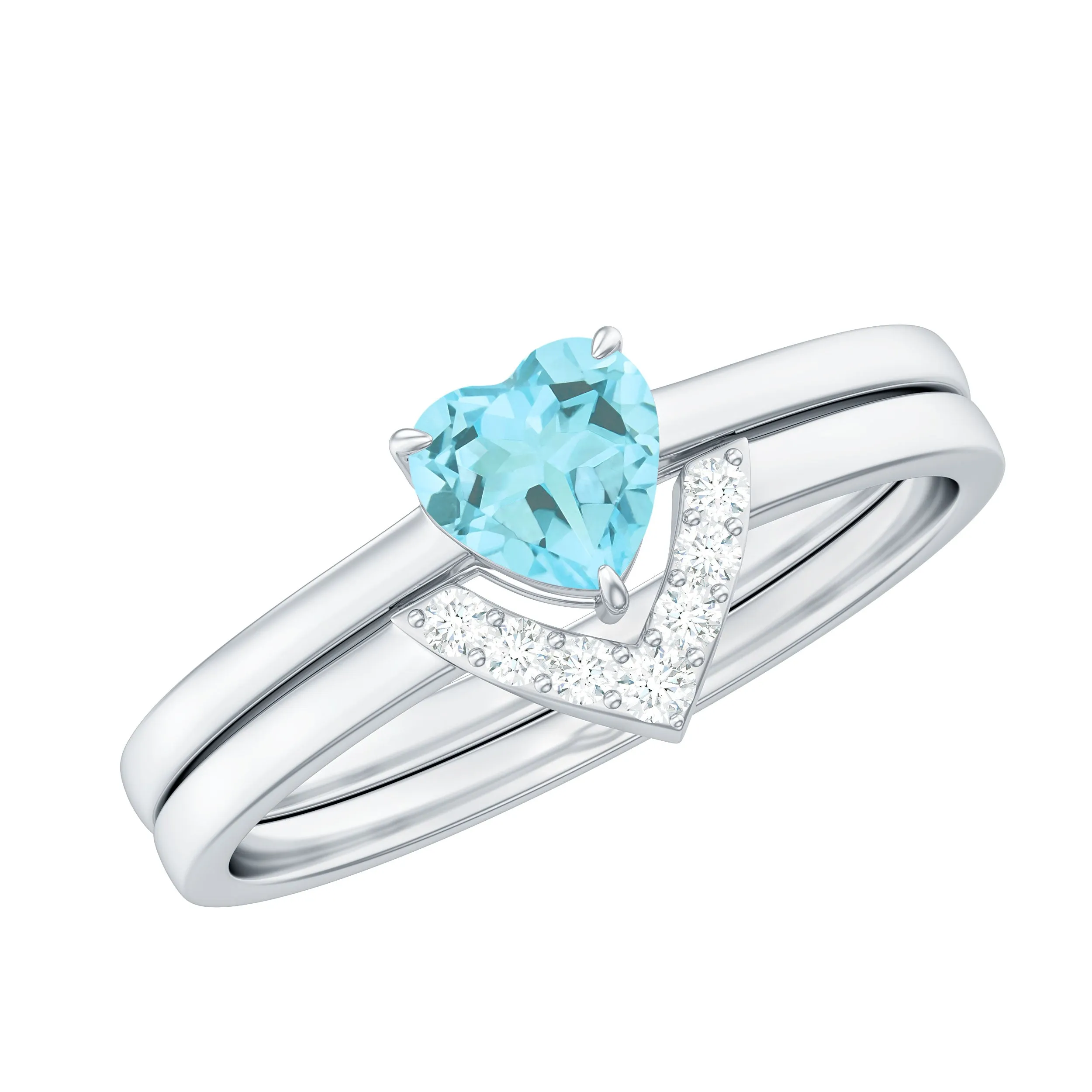 1 CT Real Sky Blue Topaz and Diamond Ring Set