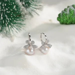 10-11mm Cubic Zirconia Bow Pearl Earrings