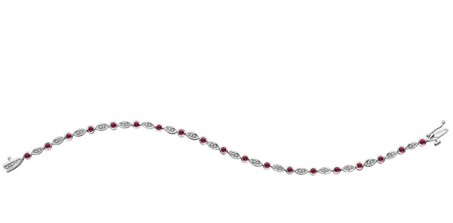 10k White Gold Diamond and Ruby Bracelet