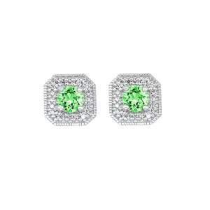 10Kt White Gold Diamond 1/10Ctw & Emerald 3/4Ctw Earring