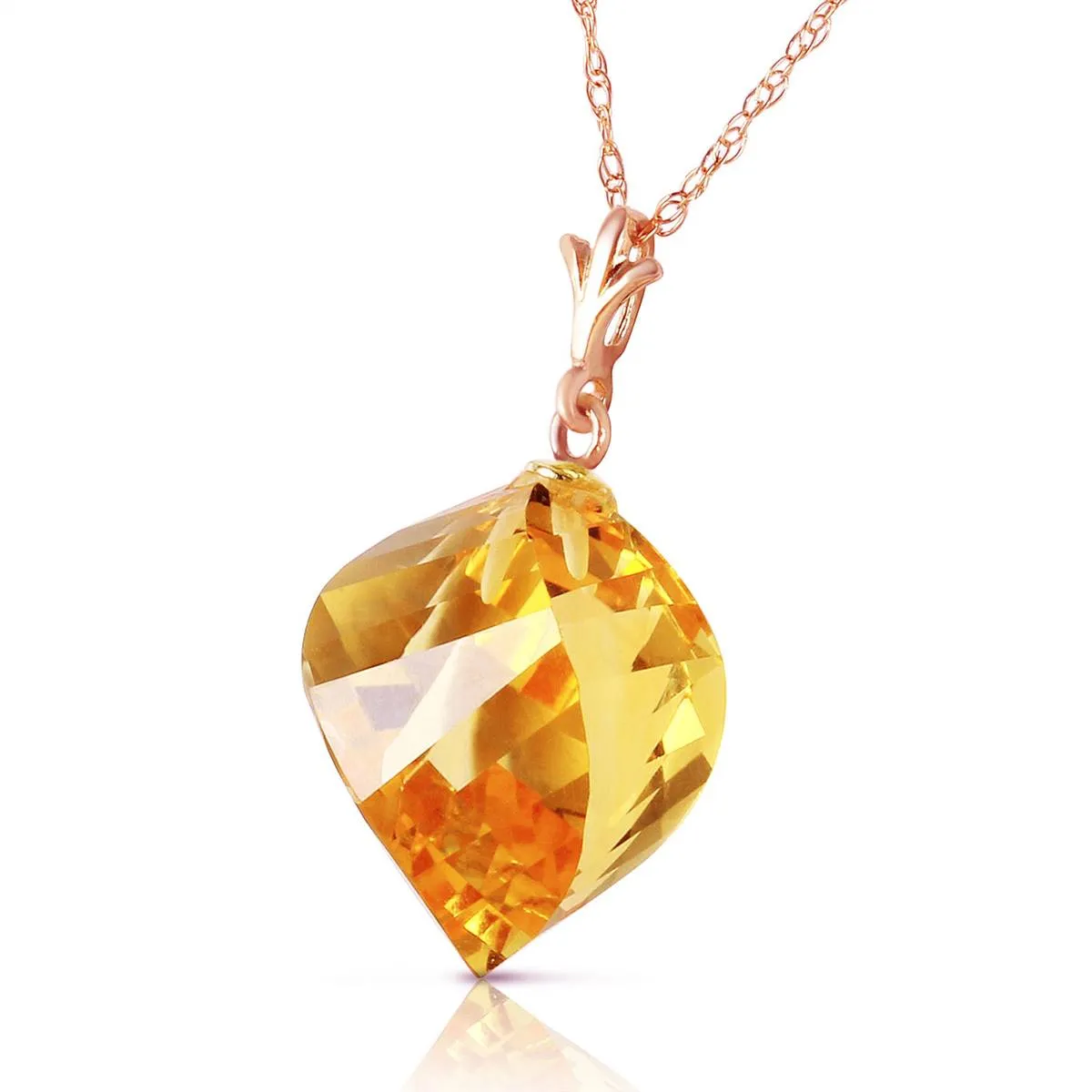 11.75 Carat 14K Solid Rose Gold Necklace Twisted Briolette Citrine