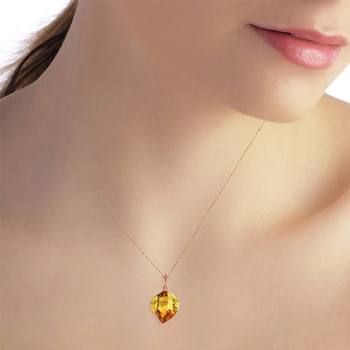 11.75 Carat 14K Solid Rose Gold Necklace Twisted Briolette Citrine