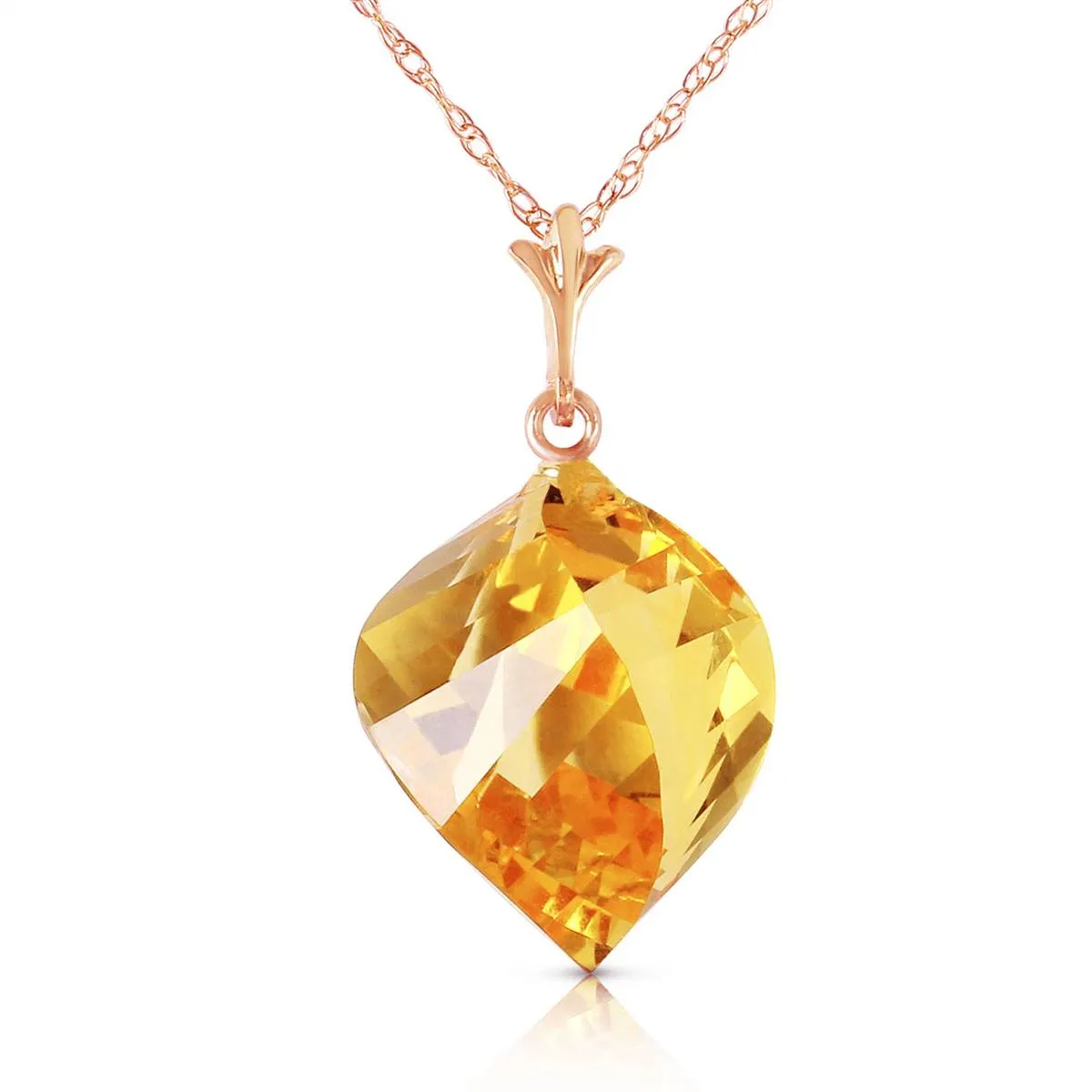 11.75 Carat 14K Solid Rose Gold Necklace Twisted Briolette Citrine