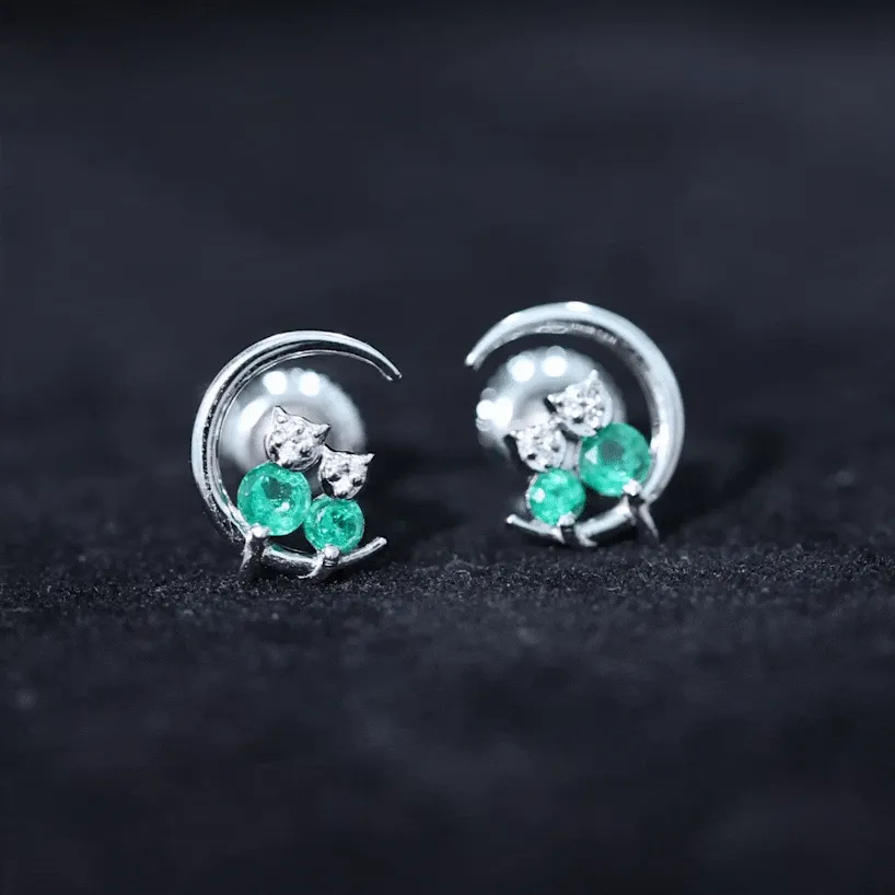 1/2 CT Emerald and Diamond Animal Stud Earrings with Screw Back