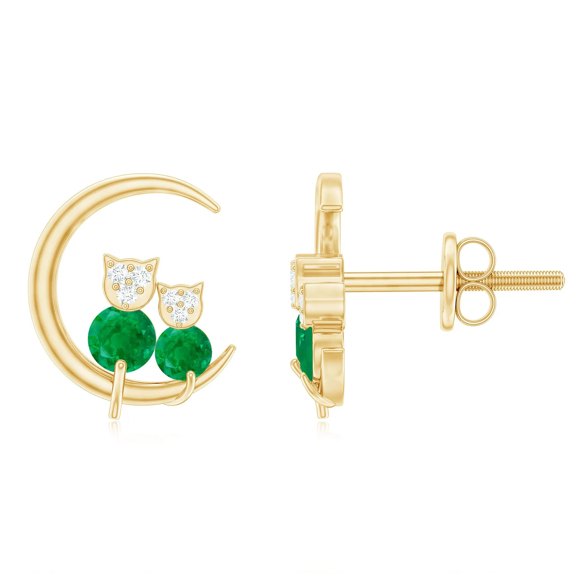 1/2 CT Emerald and Diamond Animal Stud Earrings with Screw Back