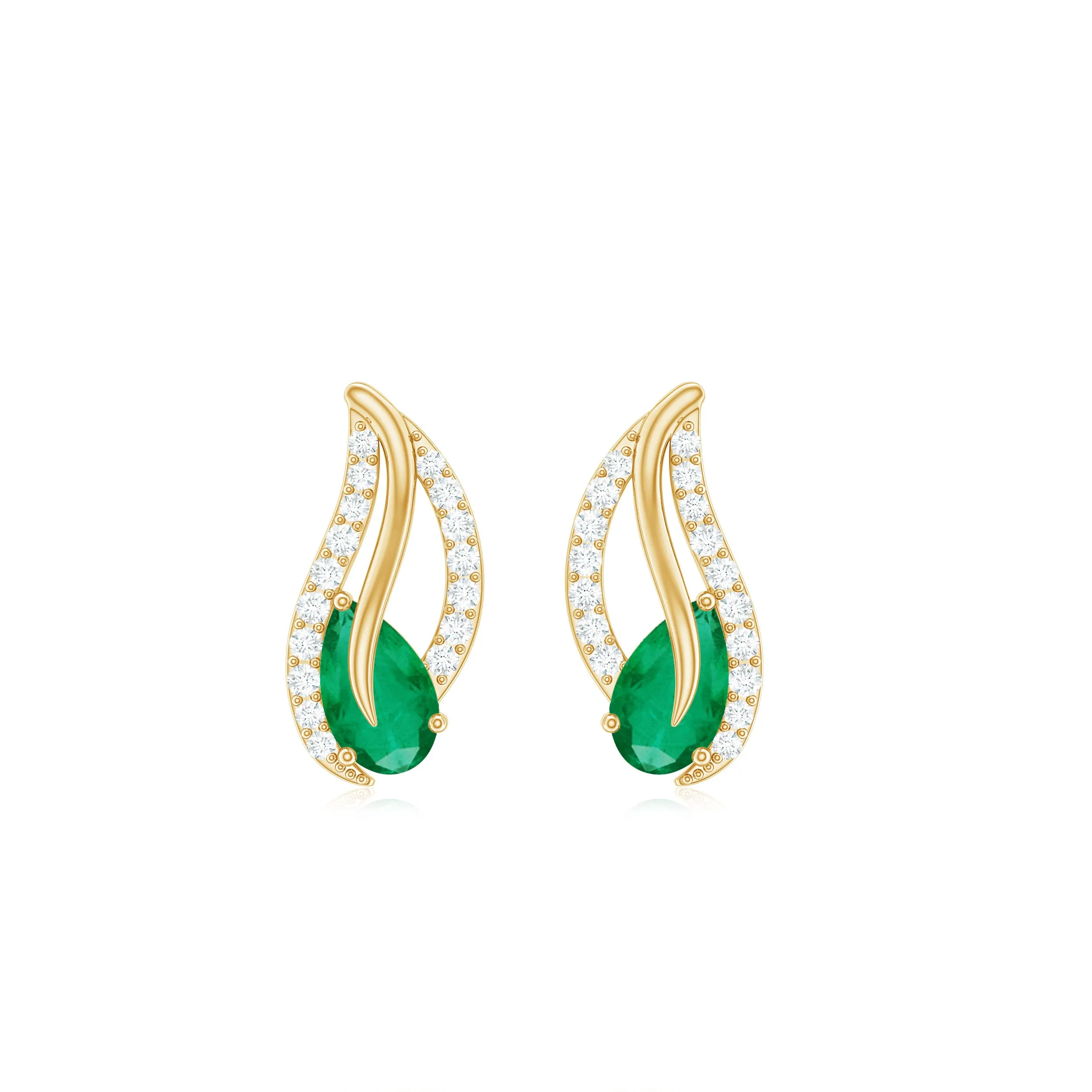 1/2 CT Emerald and Diamond Leaf Stud Earrings