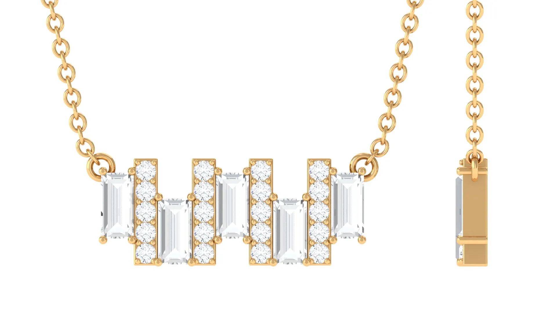 1.25 CT Baguette and Round Cubic Zirconia Bar Necklace in Gold