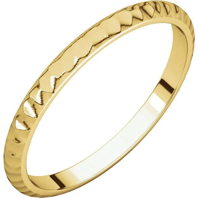 14K Gold 2 mm Half Round Band with Hammered Texture