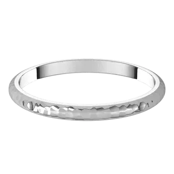 14K Gold 2 mm Half Round Band with Hammered Texture