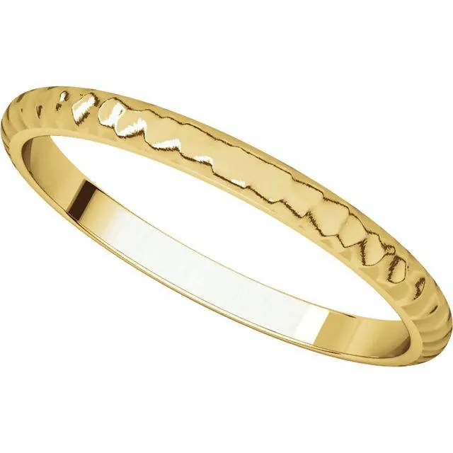 14K Gold 2 mm Half Round Band with Hammered Texture