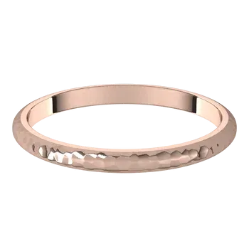 14K Gold 2 mm Half Round Band with Hammered Texture