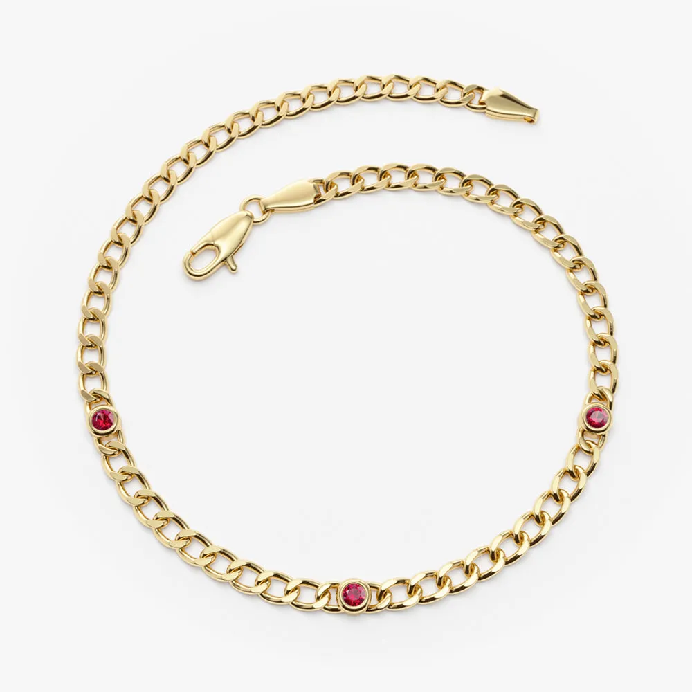 14k Gold Cuban Link Bracelet w/ Bezel Setting Ruby