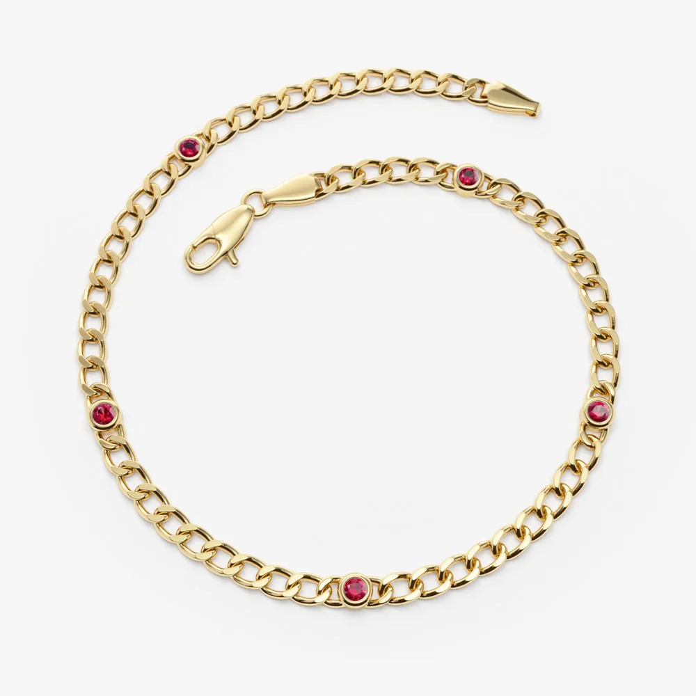 14k Gold Cuban Link Bracelet w/ Bezel Setting Ruby