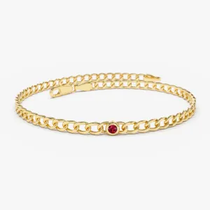 14k Gold Cuban Link Bracelet w/ Bezel Setting Ruby