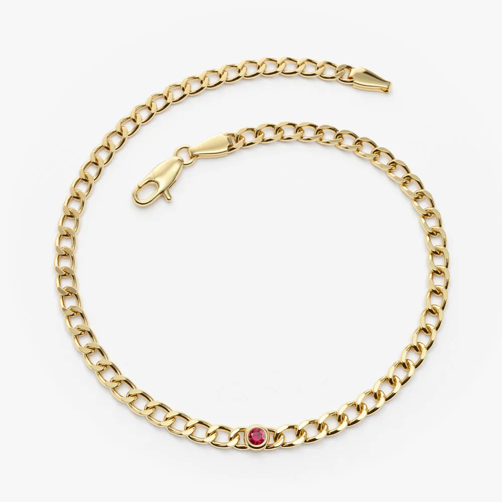 14k Gold Cuban Link Bracelet w/ Bezel Setting Ruby