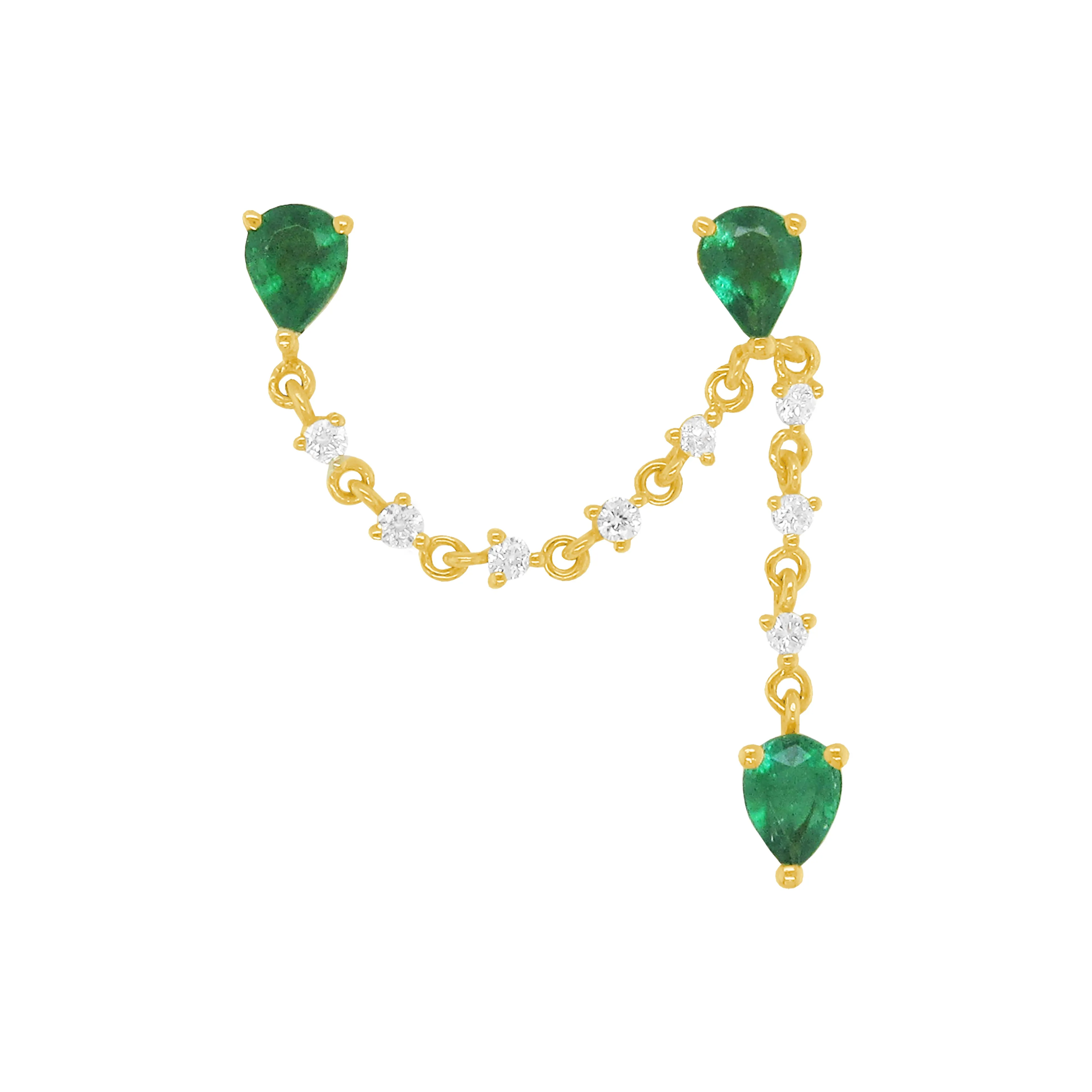 14K GOLD DIAMOND EMERALD NELLIE EARRING