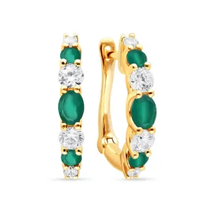 14k Gold Emerald and Diamond Hoops