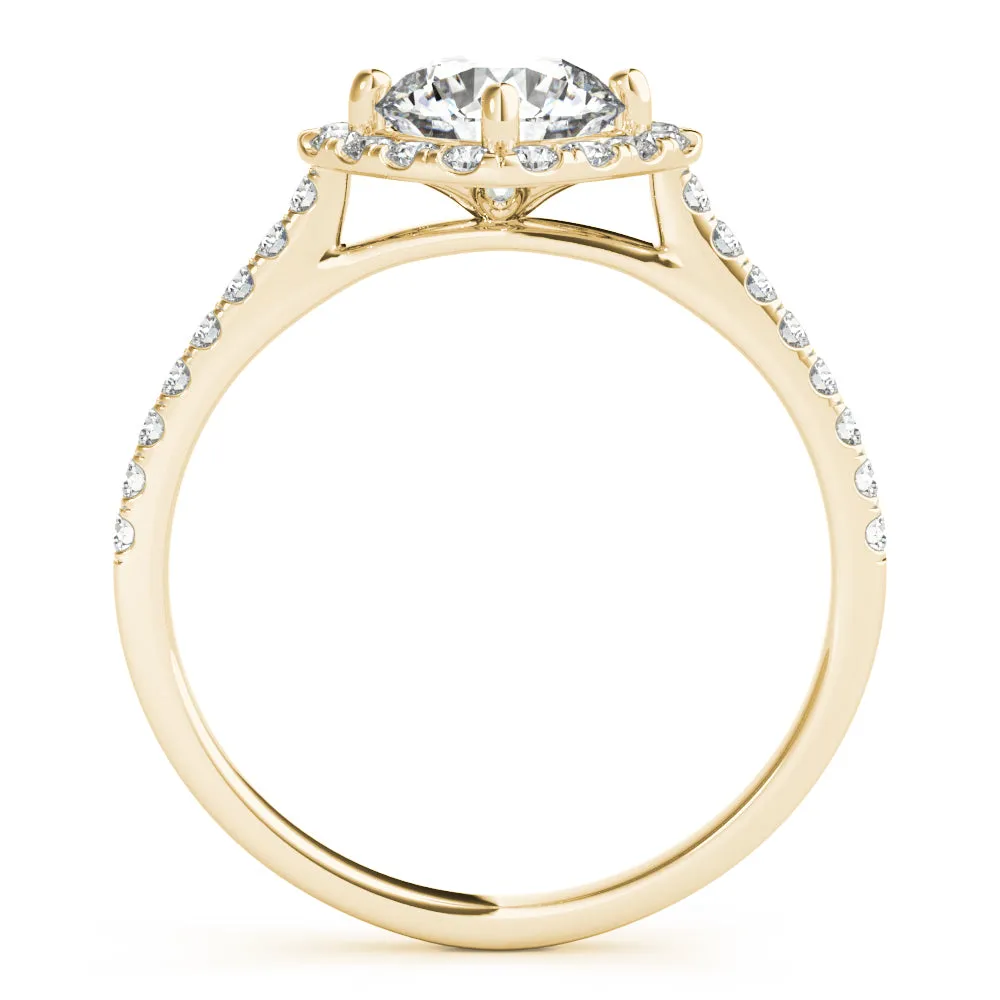 14K Halo Round Center Cushion Engagement Ring