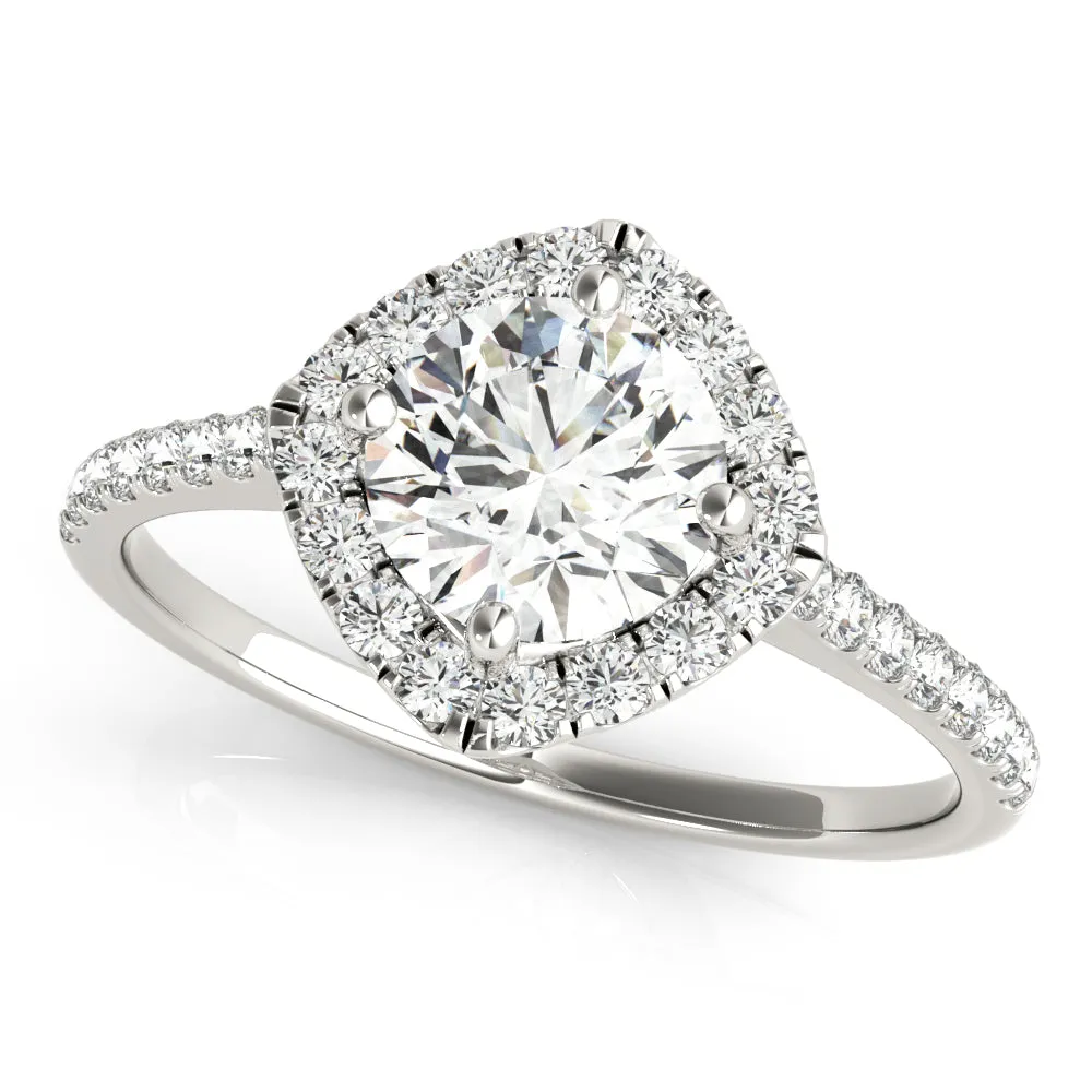 14K Halo Round Center Cushion Engagement Ring