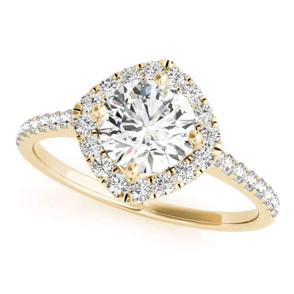 14K Halo Round Center Cushion Engagement Ring