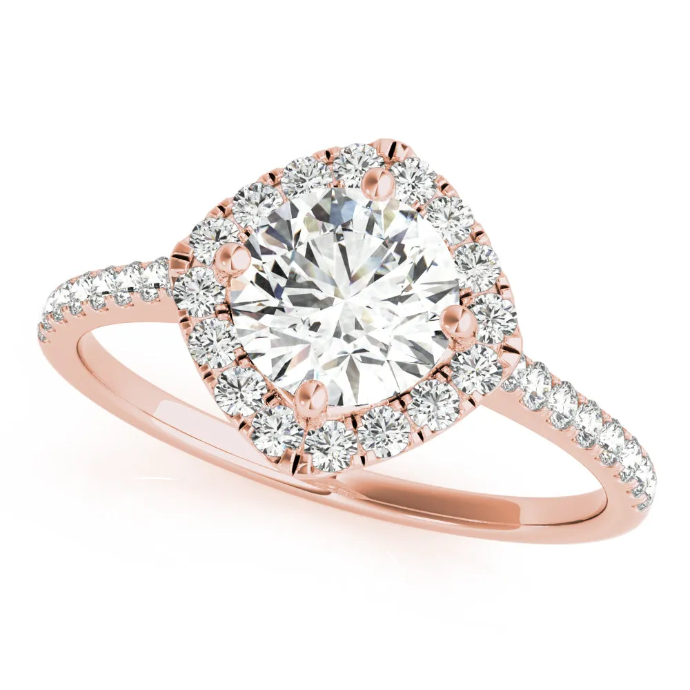 14K Halo Round Center Cushion Engagement Ring