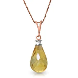 14K Solid Rose Gold Natural Diamond & Citrine Necklace Gemstone