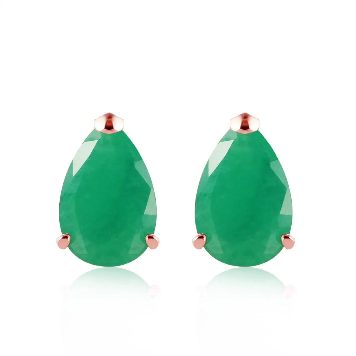 14K Solid Rose Gold Stud Earrings Natural Emerald Certified