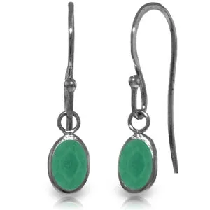 14K Solid White Gold Fish Hook Earrings Natural Emerald Certified