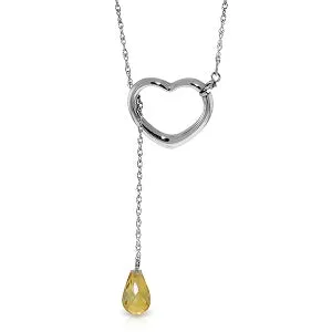 14K Solid White Gold Heart Necklace w/ Drop Briolette Natural Citrine