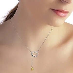 14K Solid White Gold Heart Necklace w/ Drop Briolette Natural Citrine