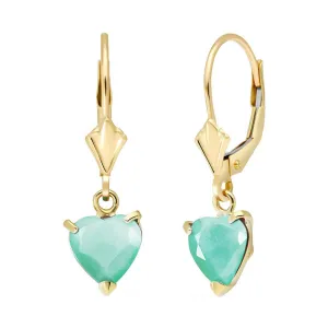 14K Solid Yellow Gold Leverback Earrings Natural Emerald Certified