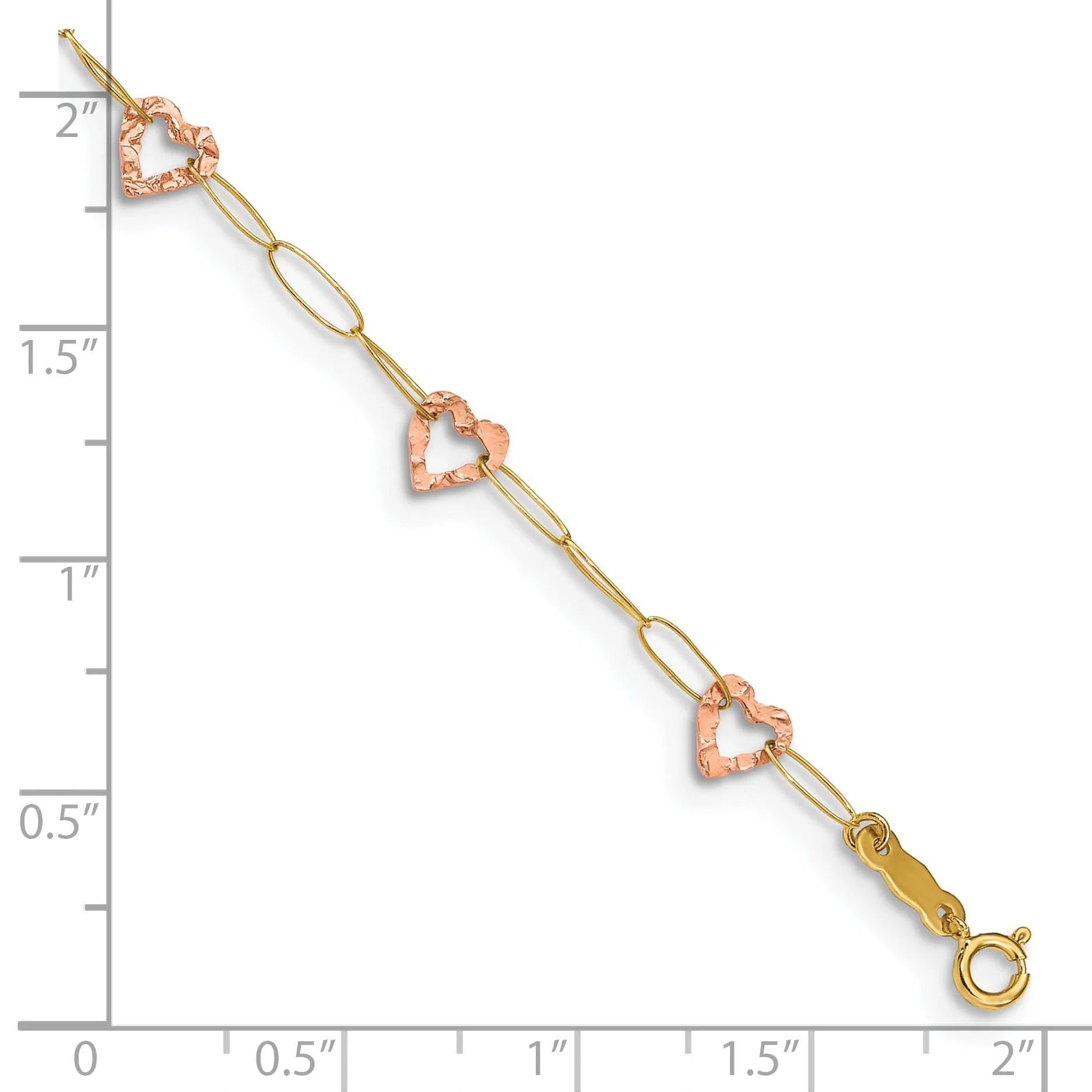 14K Two-tone Gold Adjustable Heart Anklet