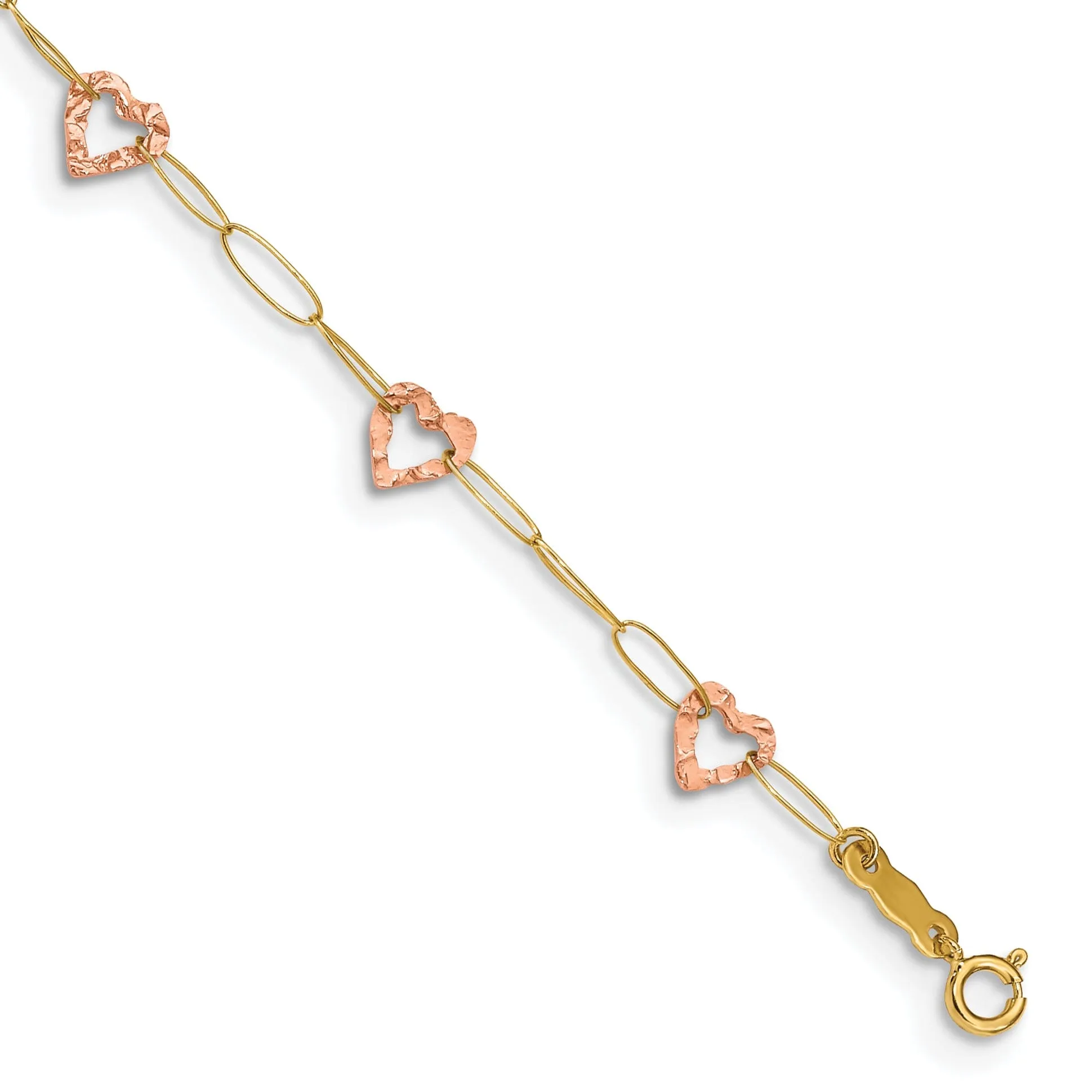 14K Two-tone Gold Adjustable Heart Anklet