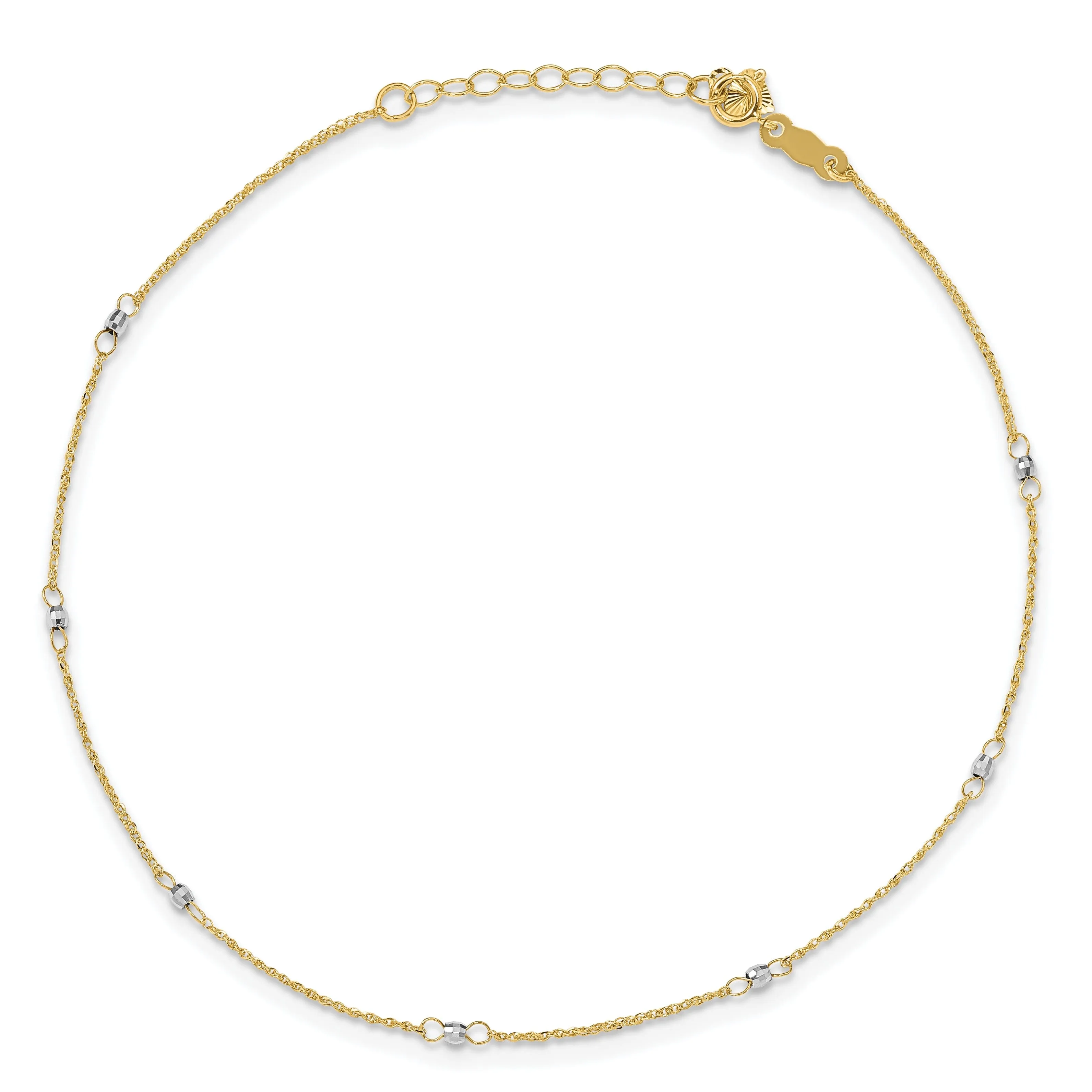 14k Two-tone Gold Ropa Mirror Bead Anklet