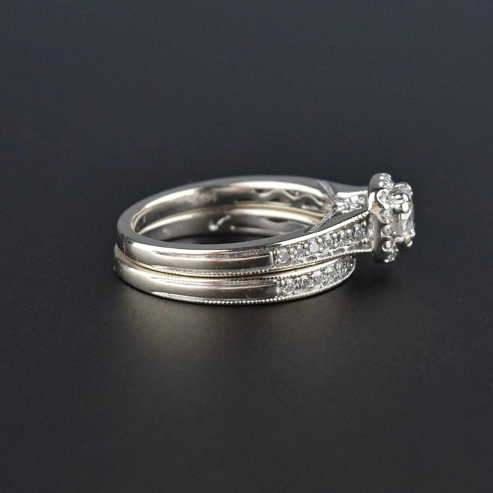 14K White Gold 1.25 CTW Diamond Engagement Wedding Ring Set