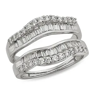 14K White Gold Baguette & Round Diamond Ring Guard, 1.00 Carat tw