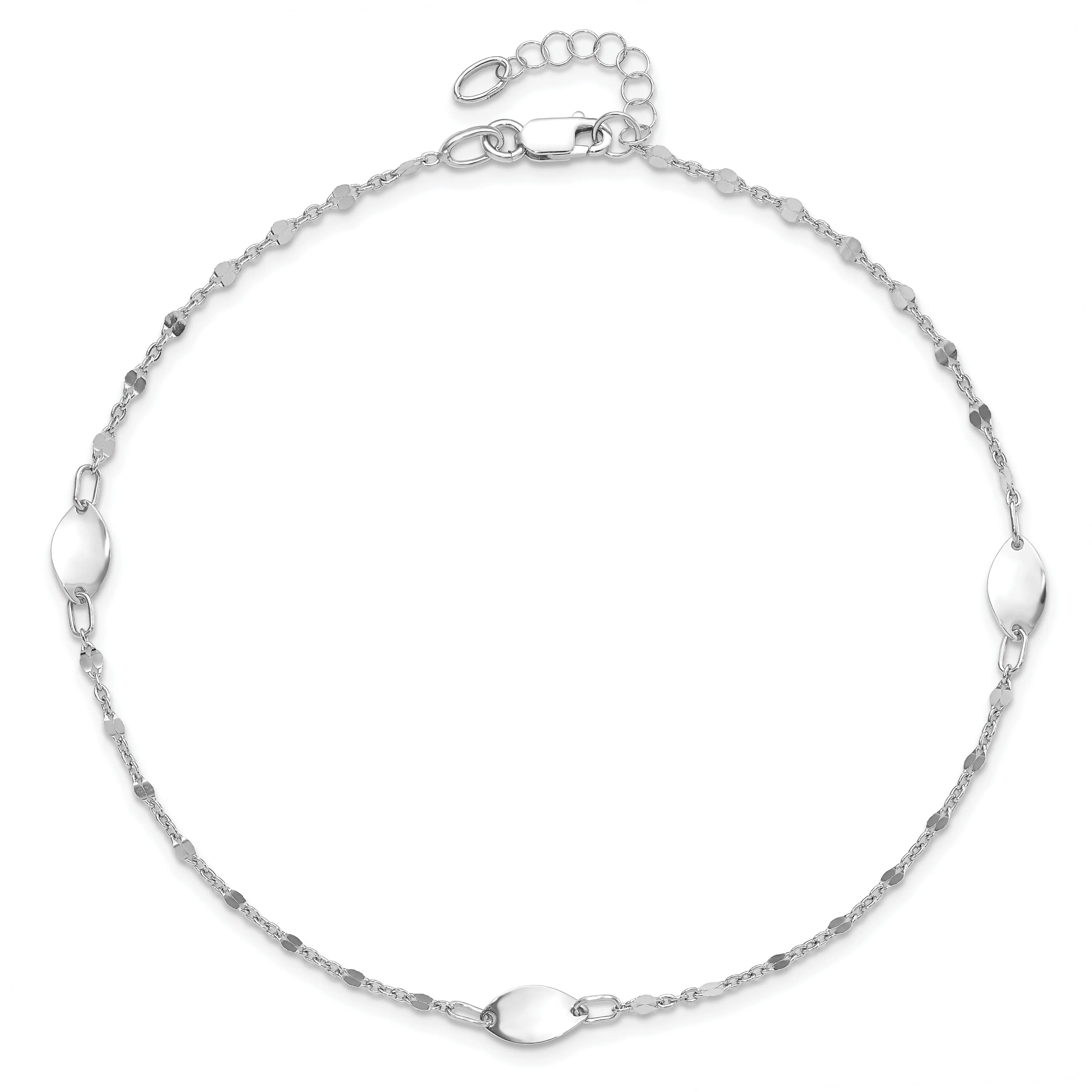 14k White Gold Polished Finish Anklet with 1in ext. Anklet