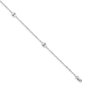 14k White Gold Polished Finish Anklet with 1in ext. Anklet