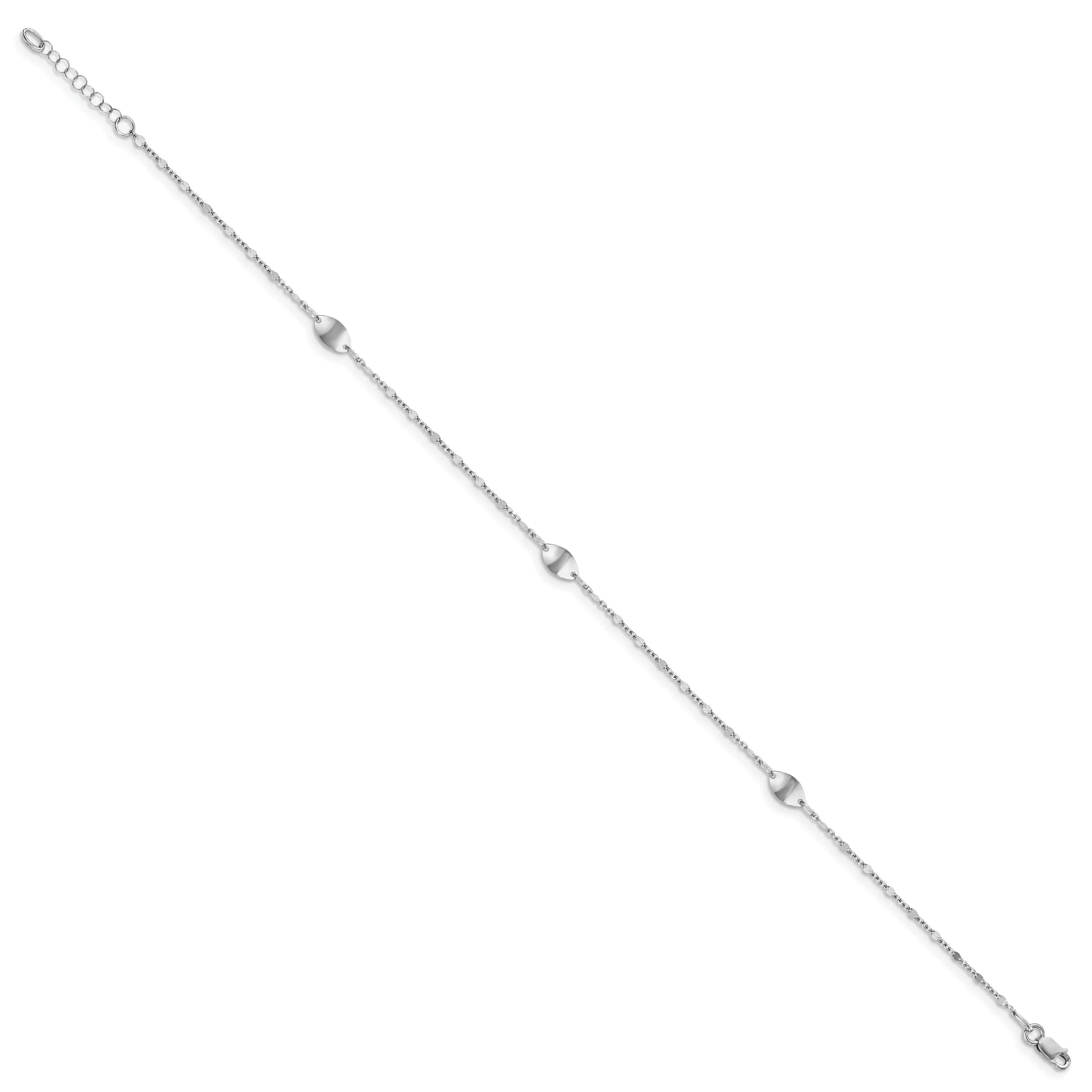 14k White Gold Polished Finish Anklet with 1in ext. Anklet