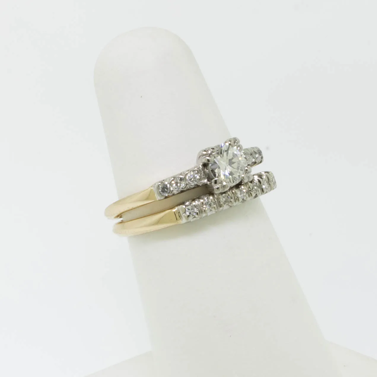 14K White/Yellow Gold Diamond Wedding Set Approx. .57ctw .41ct Center Preowned